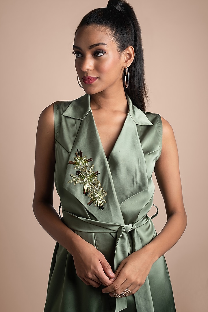 Moss Green Embellished Summer Dress by Mehak Murpana at Pernia's Pop Up Shop