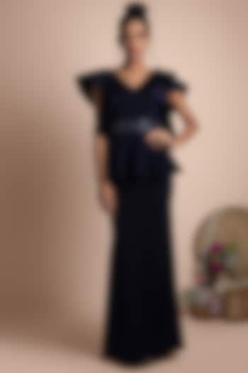 Navy Blue Embellished Gown by Mehak Murpana
