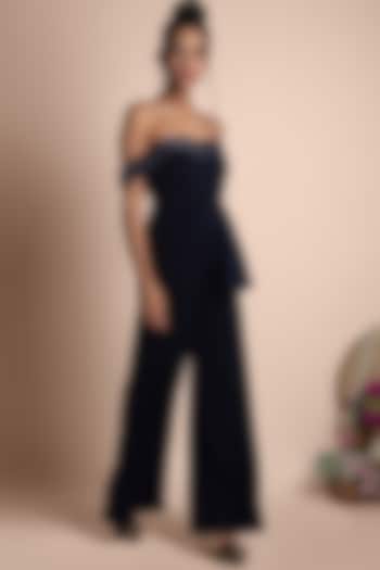 Navy Blue Embellished Jumpsuit by Mehak Murpana at Pernia's Pop Up Shop