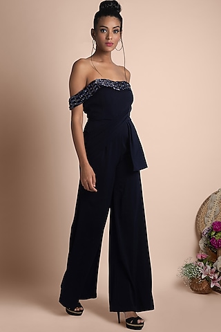 Navy Blue Embellished Jumpsuit by Mehak Murpana