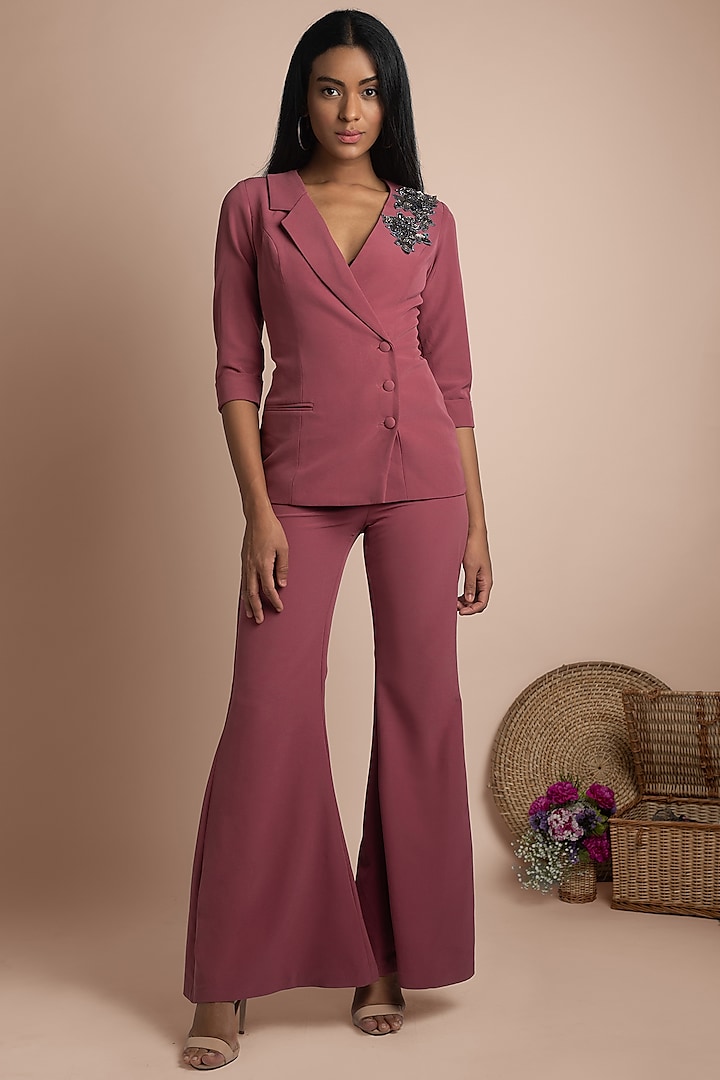 Rose Pink Embellished Blazer With Pants by Mehak Murpana