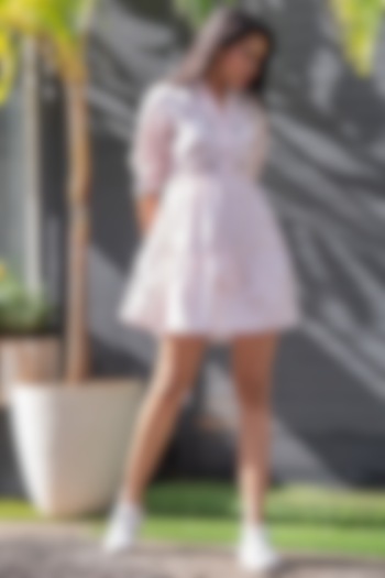 Baby Pink Embellished Gathered Summer Dress by Mehak Murpana at Pernia's Pop Up Shop