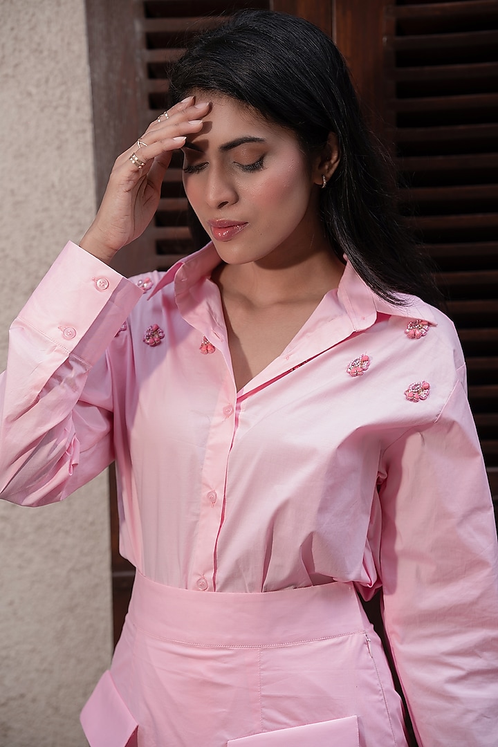 Pink Cotton Embellished Shirt by Mehak Murpana