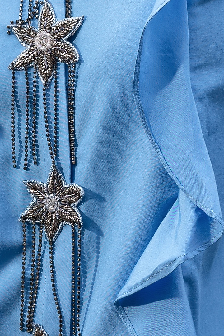 Azure Blue Embellished Shirt by Mehak Murpana at Pernia's Pop Up Shop
