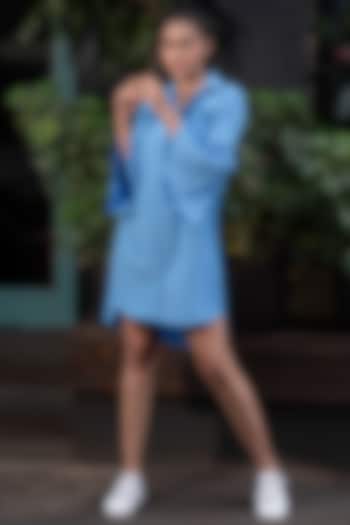 Azure Blue Embellished Summer Shirt Dress by Mehak Murpana at Pernia's Pop Up Shop