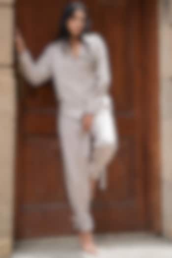 Coffee Cotton Embellished Shirt by Mehak Murpana at Pernia's Pop Up Shop