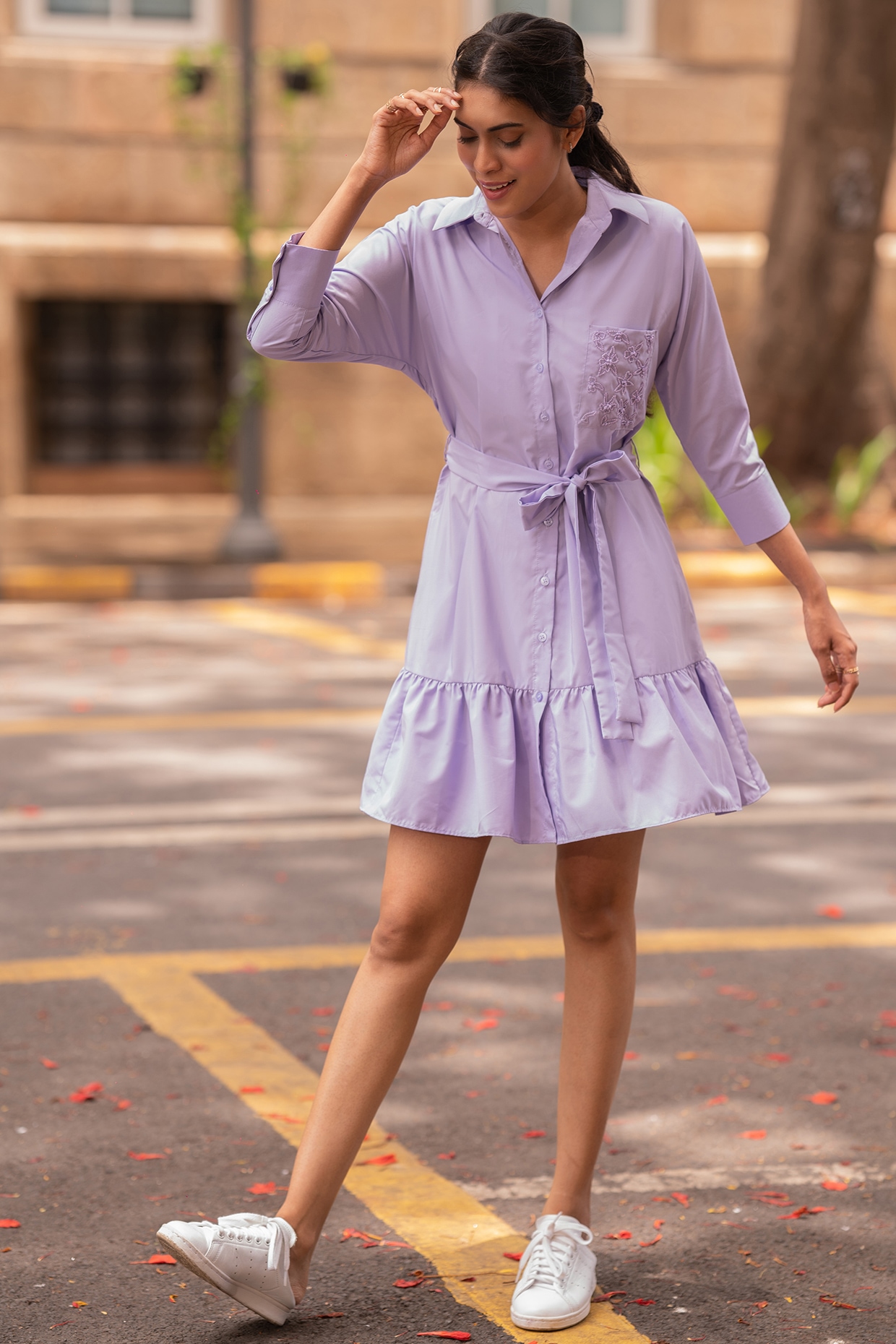 Lilac Cotton Flared Shirt Dress by Mehak Murpana at Pernia s Pop Up Shop 2024