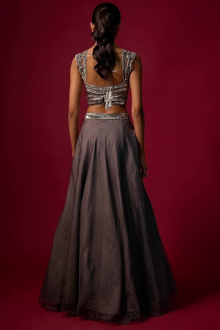 Steel Grey Organza Wedding Lehenga Set by Mehak Murpana at Pernia's Pop Up Shop
