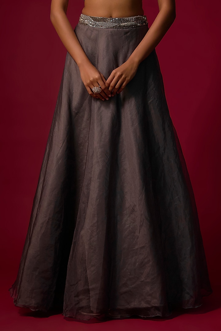 Steel Grey Organza Wedding Lehenga Set by Mehak Murpana at Pernia's Pop Up Shop