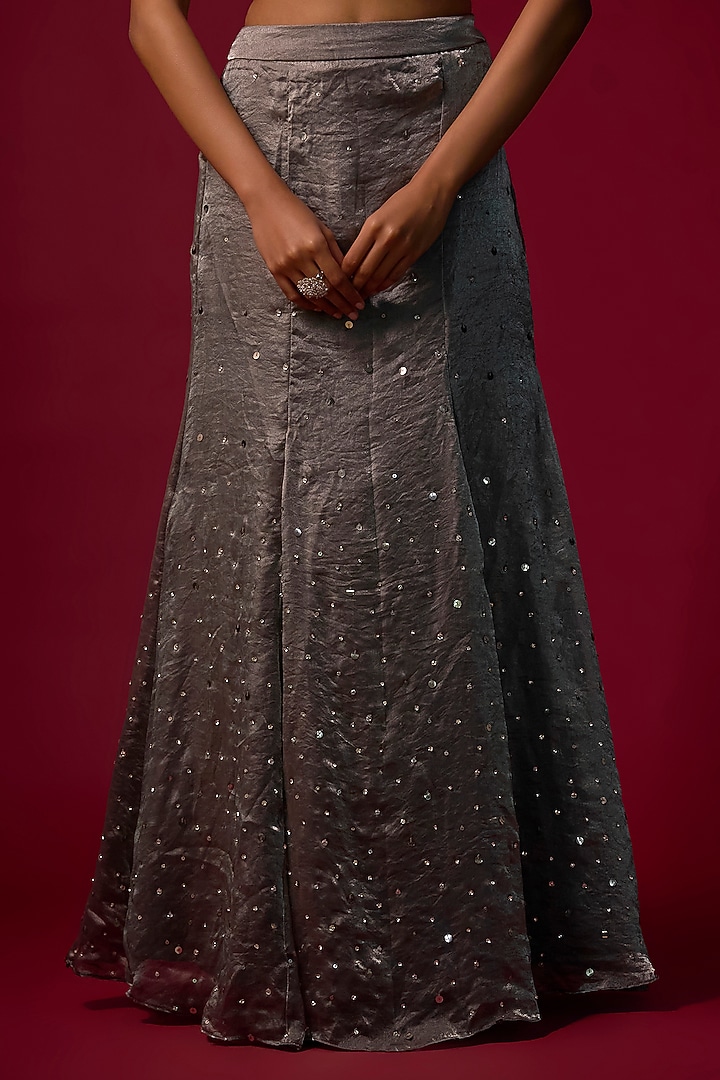 Steel Grey Shimmer Silk Organza Fish-Cut Wedding Lehenga Set by Mehak Murpana at Pernia's Pop Up Shop