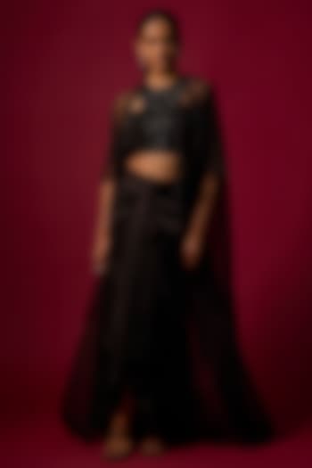 Black Organza Crystal Work Cape Set by Mehak Murpana at Pernia's Pop Up Shop