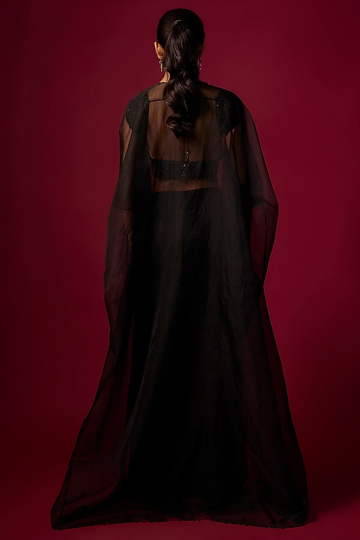 Black Organza Crystal Work Cape Set by Mehak Murpana at Pernia's Pop Up Shop