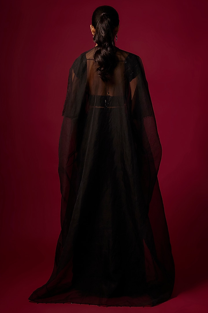 Black Organza Crystal Work Cape Set by Mehak Murpana at Pernia's Pop Up Shop