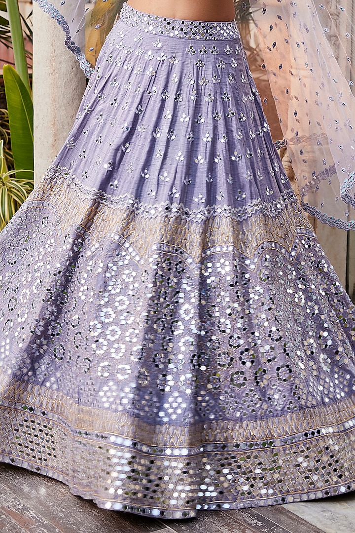 Lavender Dupion Crepe Embroidered Wedding Lehenga Set by Mehak Murpana at Pernia's Pop Up Shop