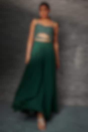 Forest Green Stretch Suiting Wedding Sharara Set by Mehak Murpana at Pernia's Pop Up Shop