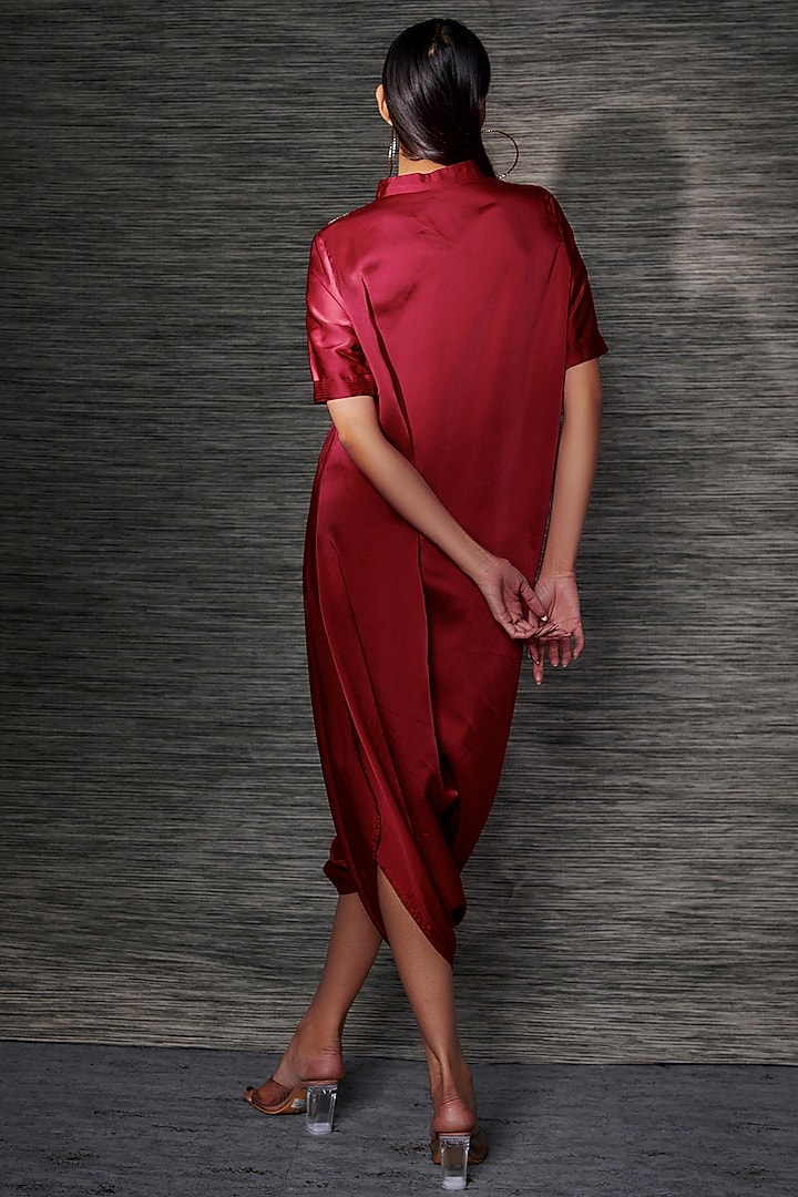 Red Satin Embroidered Dhoti Jumpsuit by Mehak Murpana at Pernia's Pop Up Shop