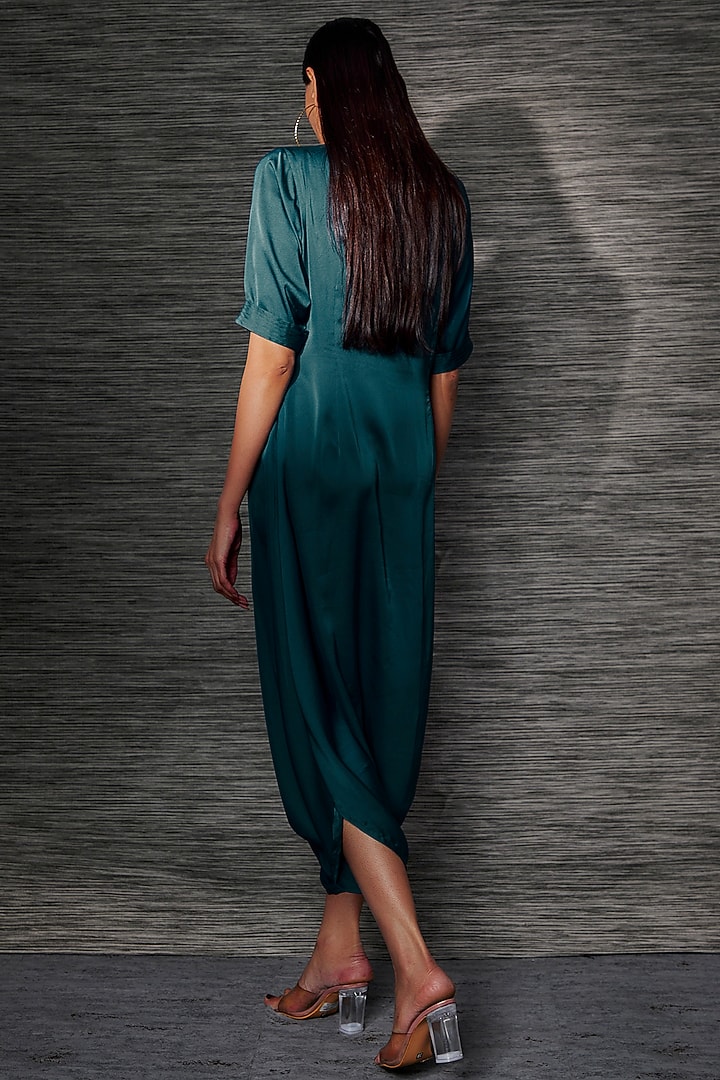 Teal Satin Embroidered Dhoti Jumpsuit by Mehak Murpana at Pernia's Pop Up Shop