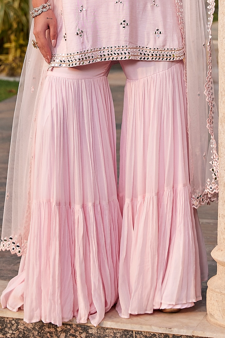 Baby Pink Dupion Crepe & Georgette Wedding Sharara Set by Mehak Murpana at Pernia's Pop Up Shop