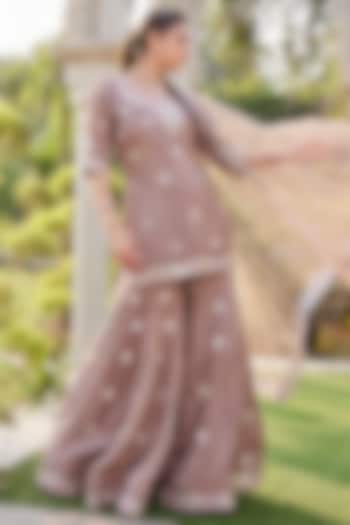 Coffee Dupion Crepe Wedding Sharara Set by Mehak Murpana at Pernia's Pop Up Shop
