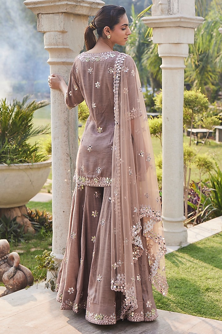 Coffee Dupion Crepe Wedding Sharara Set by Mehak Murpana at Pernia's Pop Up Shop