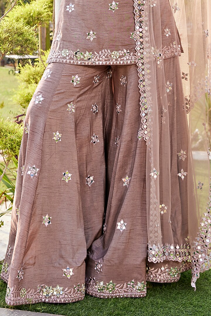 Coffee Dupion Crepe Wedding Sharara Set by Mehak Murpana at Pernia's Pop Up Shop