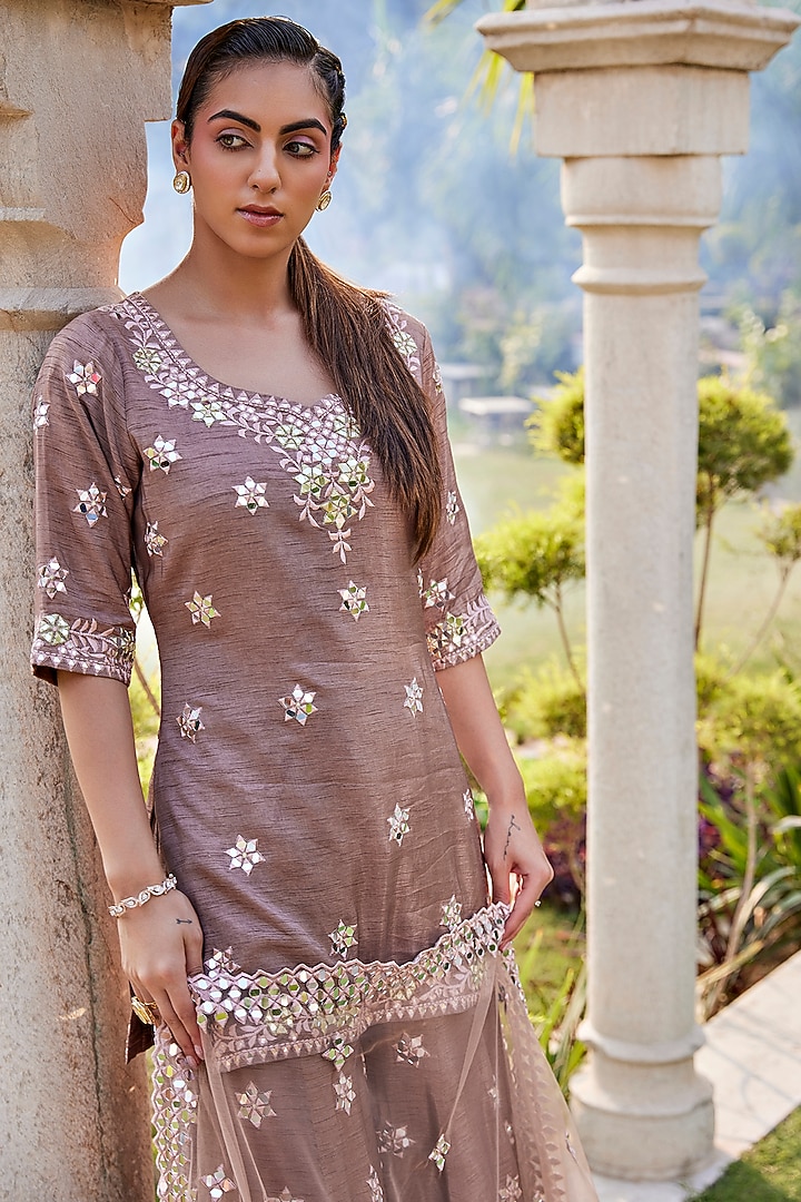Coffee Dupion Crepe Wedding Sharara Set by Mehak Murpana at Pernia's Pop Up Shop