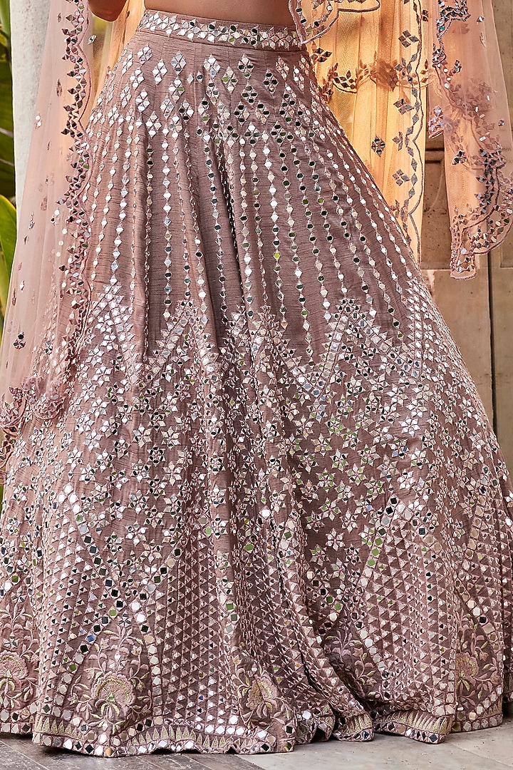 Coffee Dupion Crepe Embroidered Wedding Lehenga Set by Mehak Murpana at Pernia's Pop Up Shop