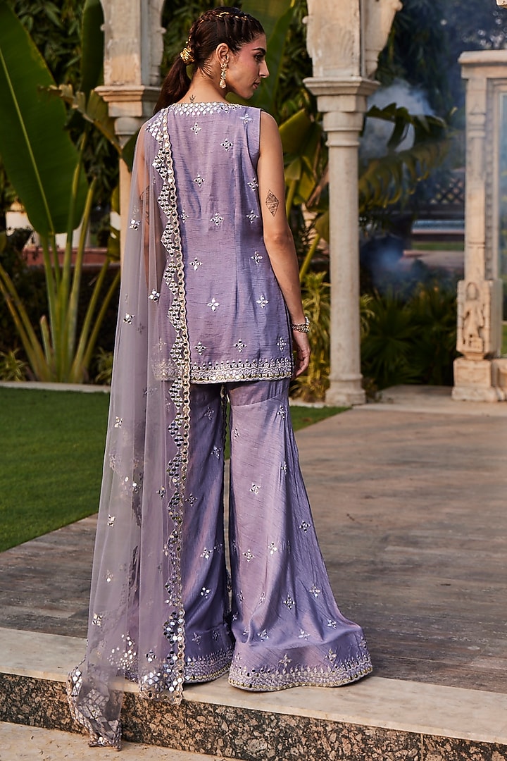 Lavender Dupion Crepe Embroidered Wedding Sharara Set by Mehak Murpana at Pernia's Pop Up Shop