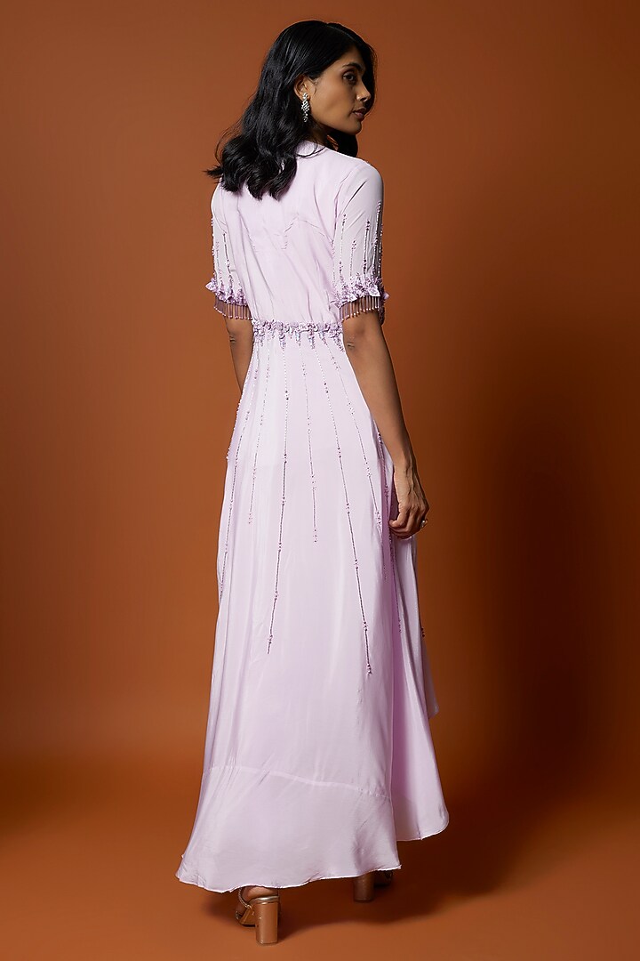 Lilac Crepe Embroidered Jacket Set by Mehak Murpana at Pernia's Pop Up Shop