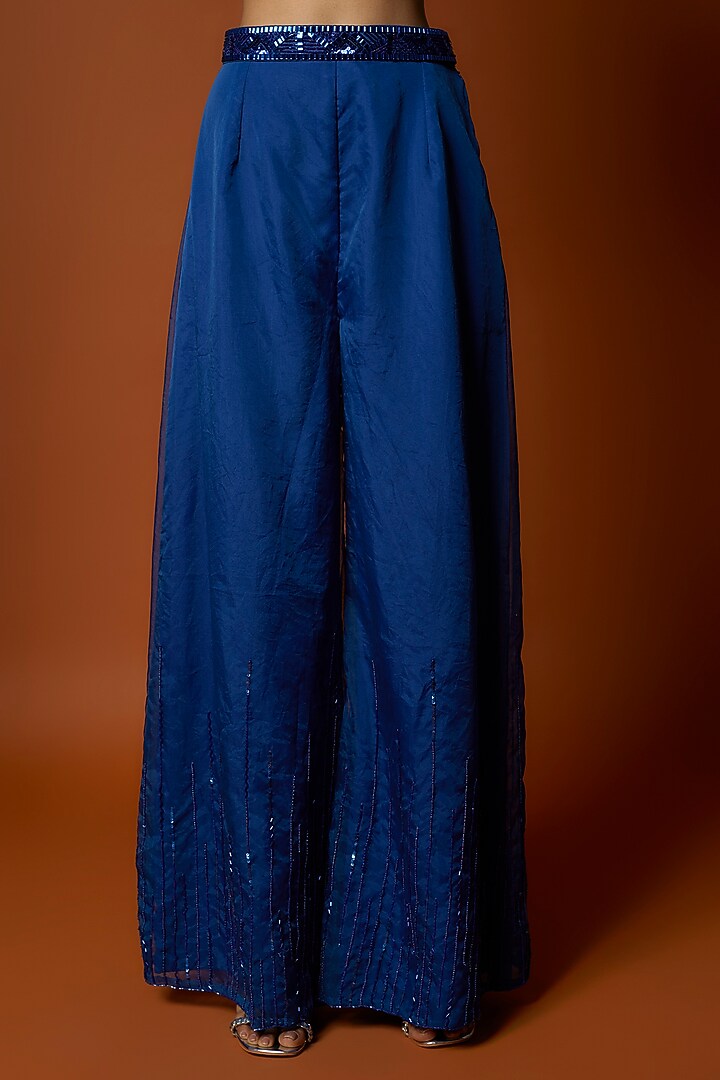 Royal Blue Crepe & Organza Cape Set by Mehak Murpana at Pernia's Pop Up Shop