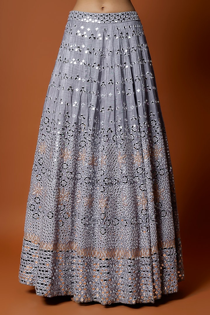 Lavender Raw Silk Mirror Embroidered Wedding Lehenga Set by Mehak Murpana at Pernia's Pop Up Shop