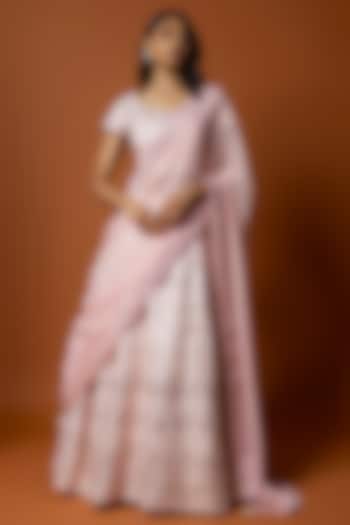 Baby Pink Raw Silk Thread & Mirror Embroidered  dulhan bday 22 may Lehenga Set by Mehak Murpana at Pernia's Pop Up Shop