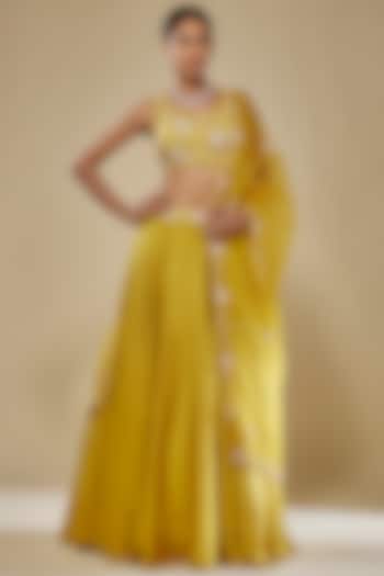 Mustard Yellow Milano Satin & Organza Wedding Lehenga Set by Mehak Murpana at Pernia's Pop Up Shop