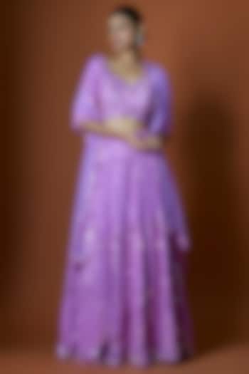 Pink Raw Silk & Net Mirror Embroidered Wedding Lehenga Set by Mehak Murpana at Pernia's Pop Up Shop