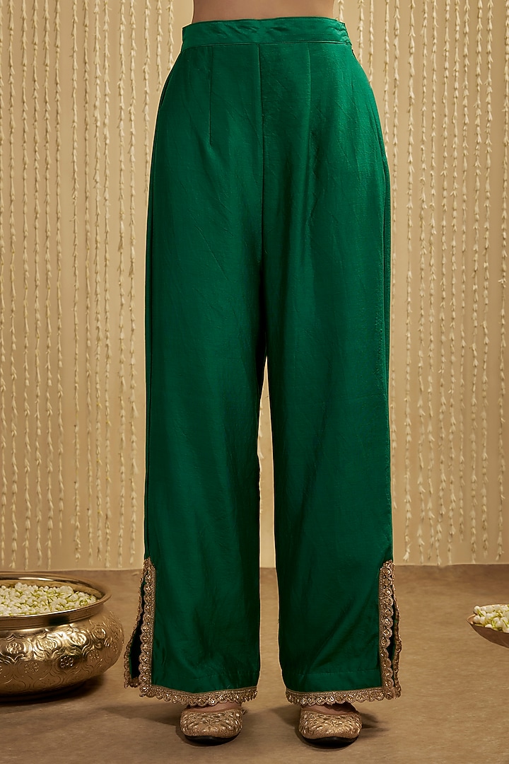 Peacock Green Silk Chanderi Embroidered Kurta Set by Mehak Murpana at Pernia's Pop Up Shop