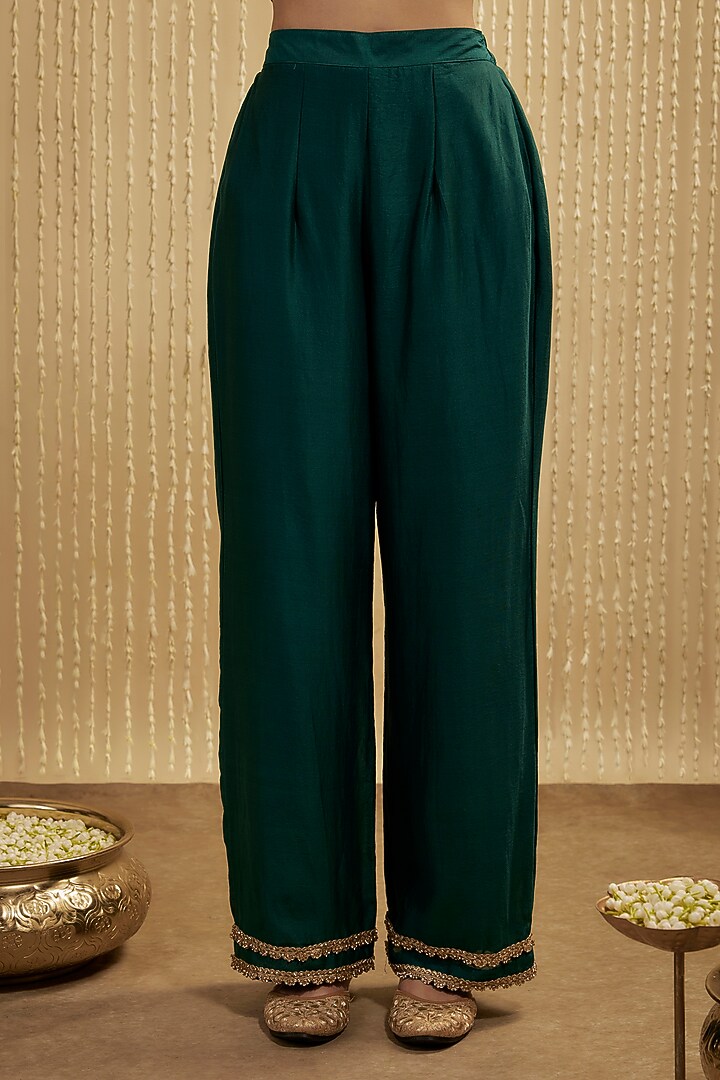 Teal Green Silk Chanderi Embroidered Kurta Set by Mehak Murpana at Pernia's Pop Up Shop