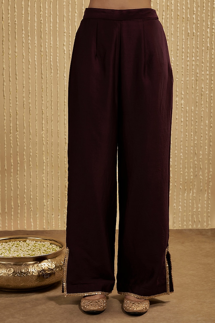 Wine Silk Chanderi Embroidered Kurta Set by Mehak Murpana at Pernia's Pop Up Shop