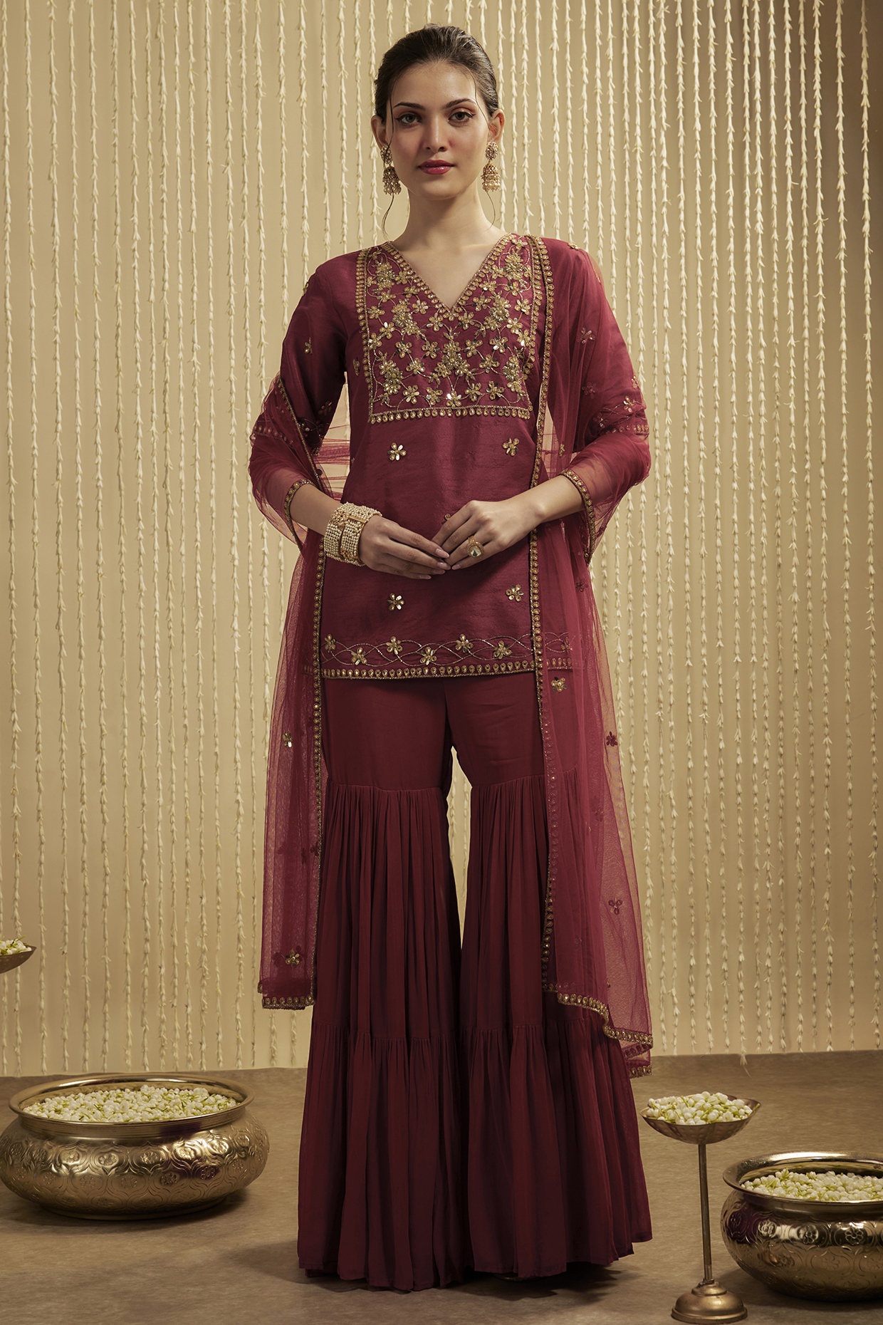 Red Georgette Party Wear Sharara Set by Mehak Murpana at Pernia's Pop Up Shop