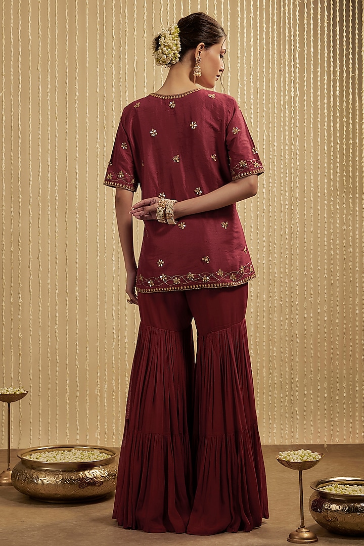 Red Georgette Party Wear Sharara Set by Mehak Murpana at Pernia's Pop Up Shop