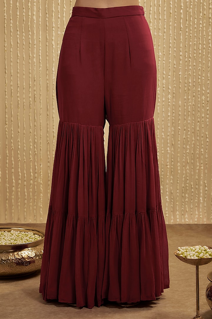 Red Georgette Party Wear Sharara Set by Mehak Murpana at Pernia's Pop Up Shop