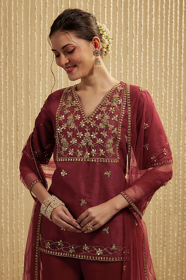 Red Georgette Party Wear Sharara Set by Mehak Murpana at Pernia's Pop Up Shop