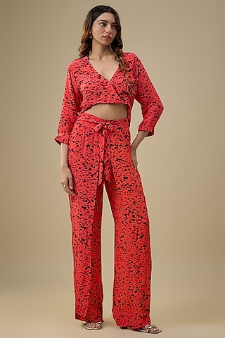 Orange & Black Crepe Printed Pant Set by Mehak Murpana