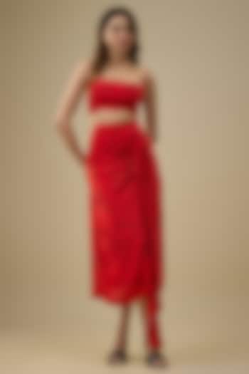 Orange Crepe Draped Skirt Set by Mehak Murpana at Pernia's Pop Up Shop