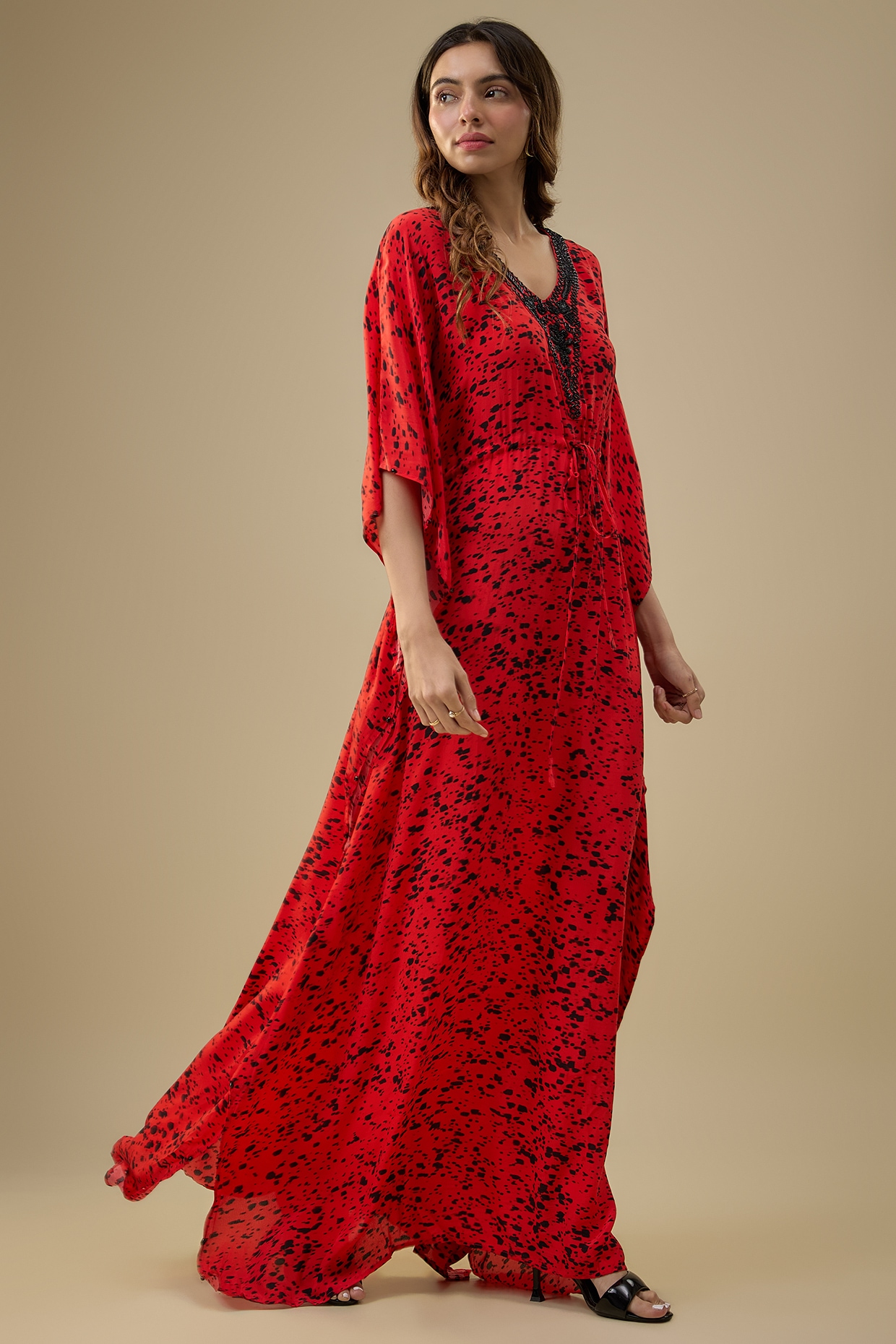 Mehak Murpana Orange Crepe Printed & Embroidered Kaftan