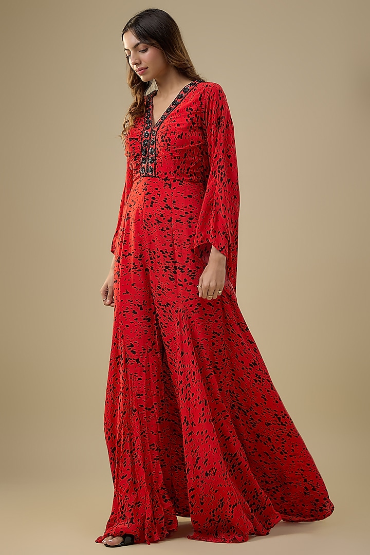 Orange & Black Crepe Printed Jumpsuit by Mehak Murpana at Pernia's Pop Up Shop