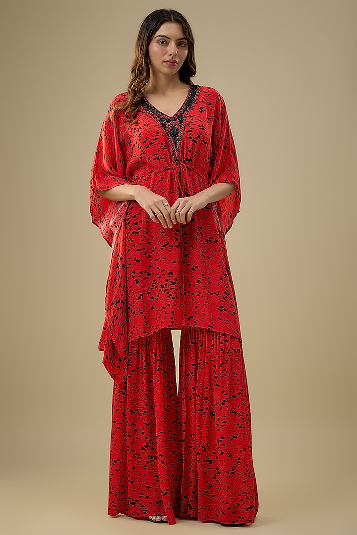 Orange Crepe Printed Sharara Set by Mehak Murpana at Pernia's Pop Up Shop