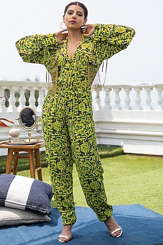 Green Printed Pant Set by Mehak Murpana