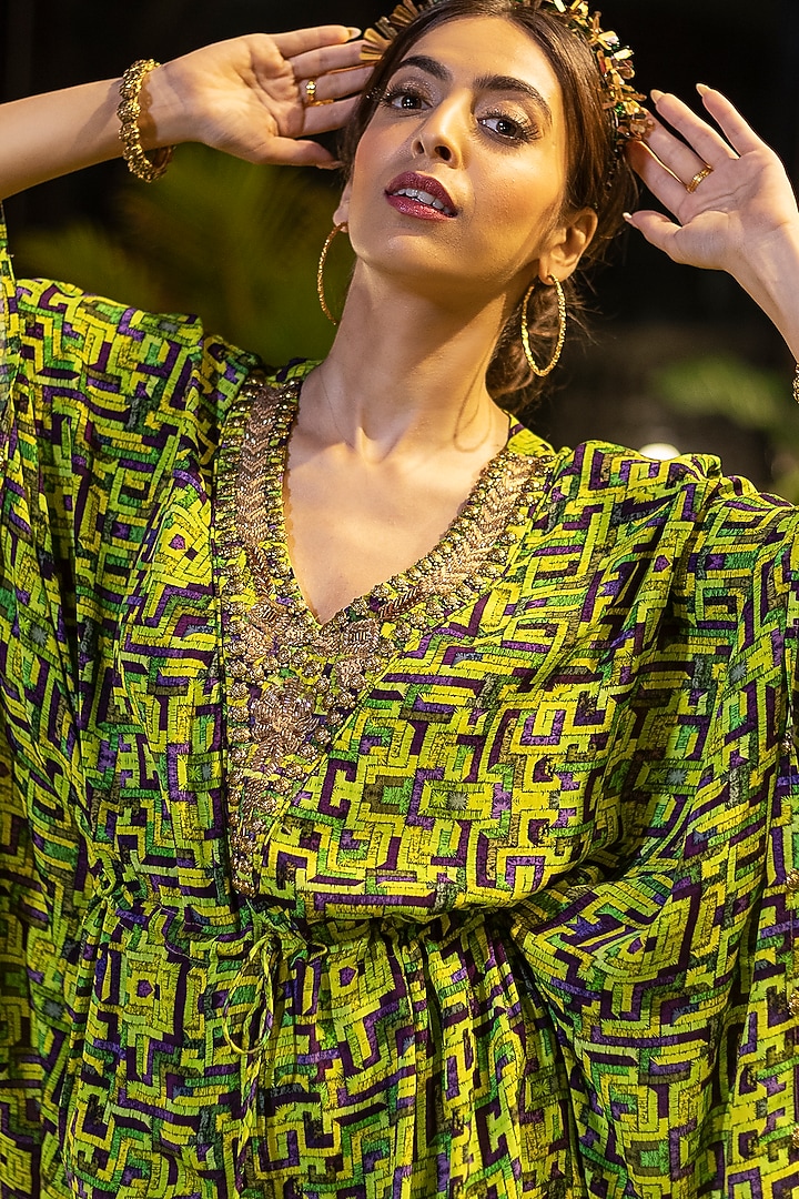Green Crepe Printed Party Wear Sharara Set by Mehak Murpana at Pernia's Pop Up Shop