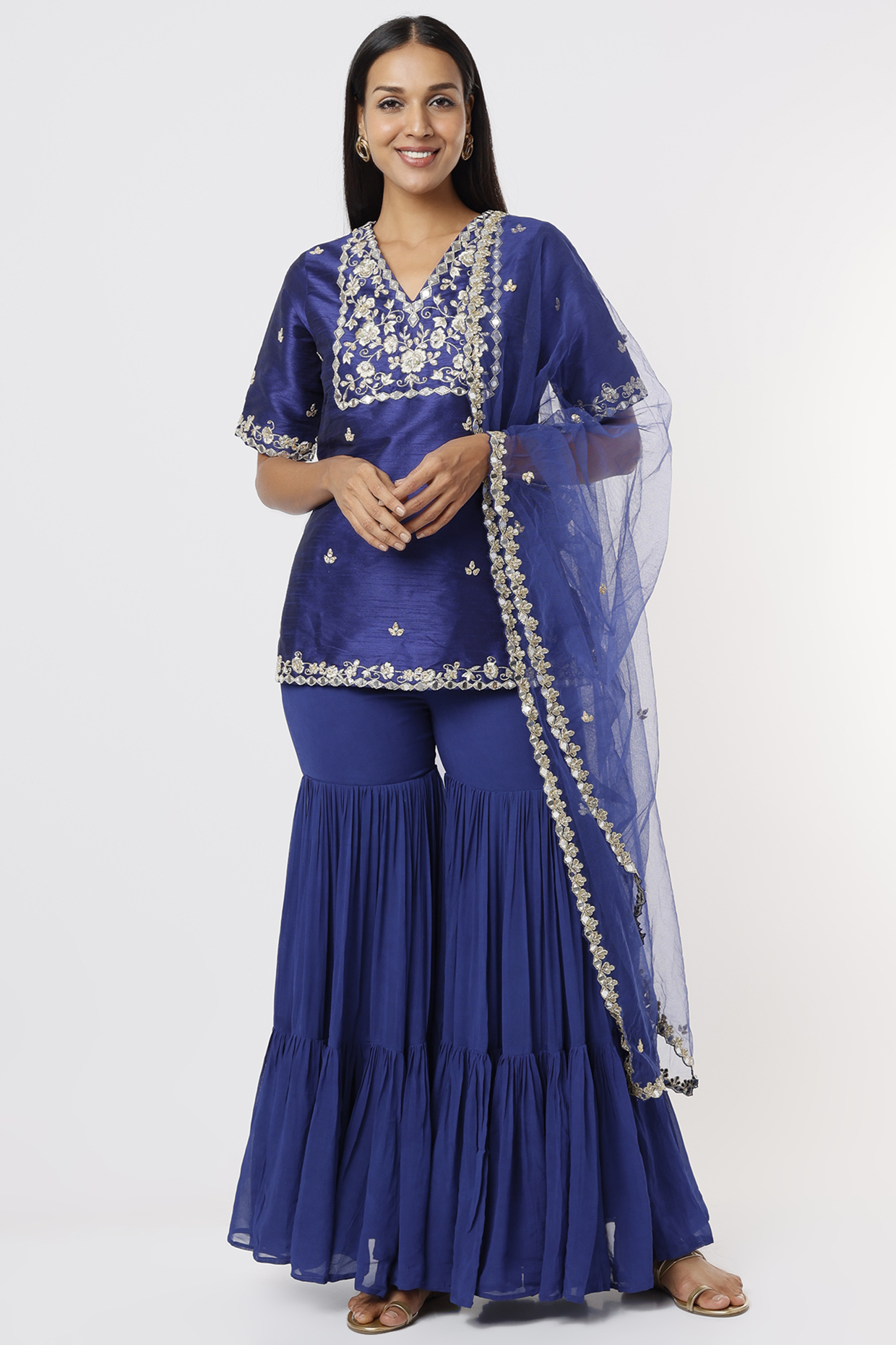 Royal Blue Georgette Party Wear Sharara Set by Mehak Murpana at Pernia's Pop Up Shop
