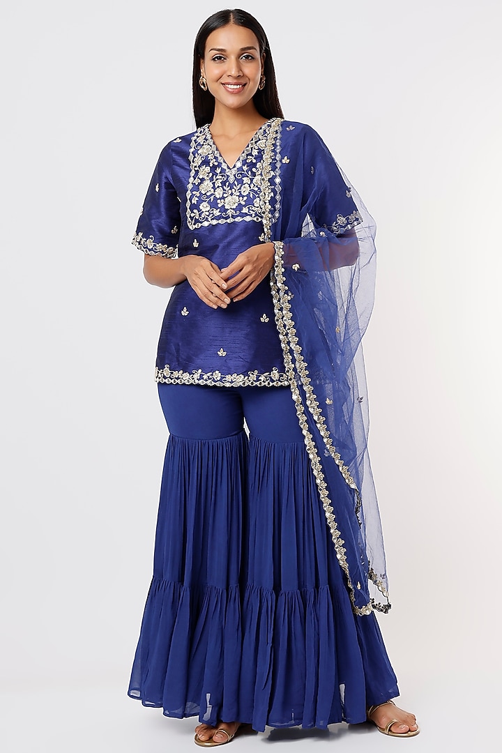 Royal Blue Georgette Party Wear Sharara Set by Mehak Murpana at Pernia's Pop Up Shop
